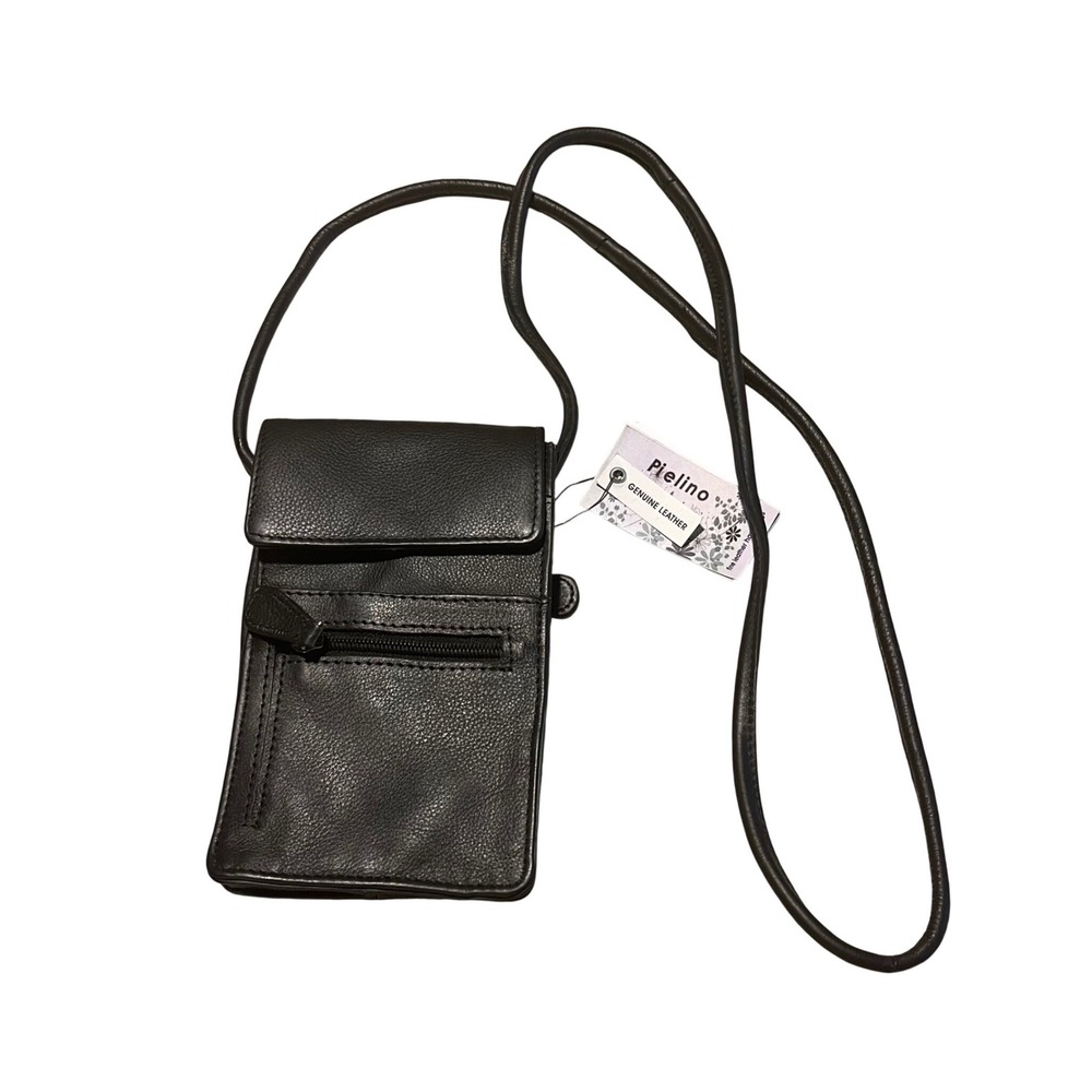 Pielino Crossbody Phone Bag Womens OS Black Genuine Leather Minimalist 40152